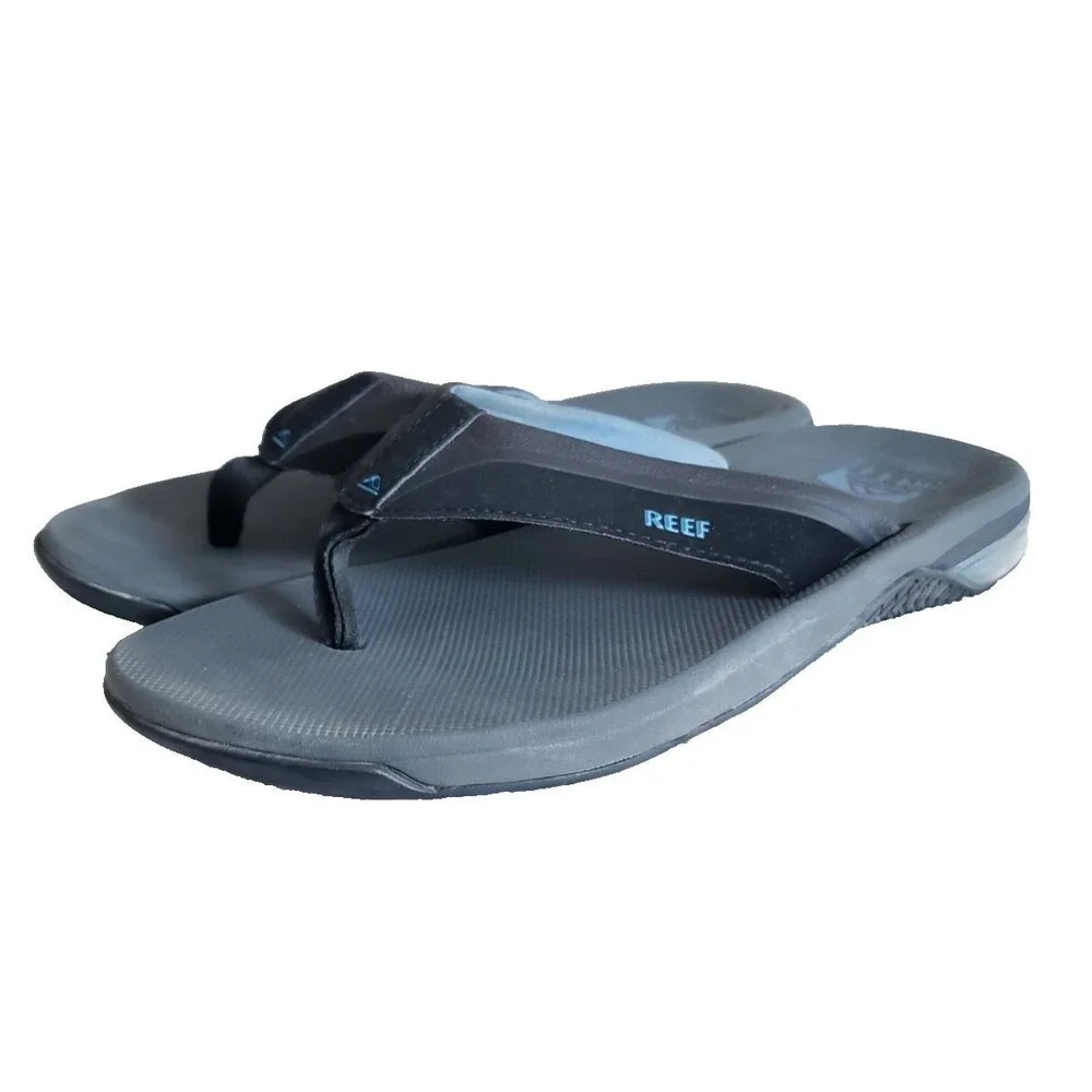 Men’s Reef Anchor Flip Flop Sandals Men's Size 10 Black Blue